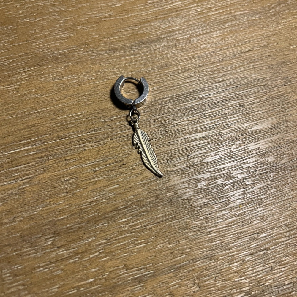 Pure Silver Feather Charm Hoop Earring